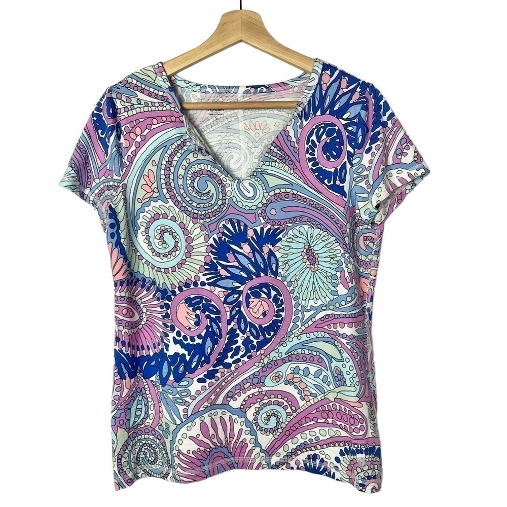 Talbots Blue & Purple‎ Shell Paisley Printed Short Sleeve T-Shirt S